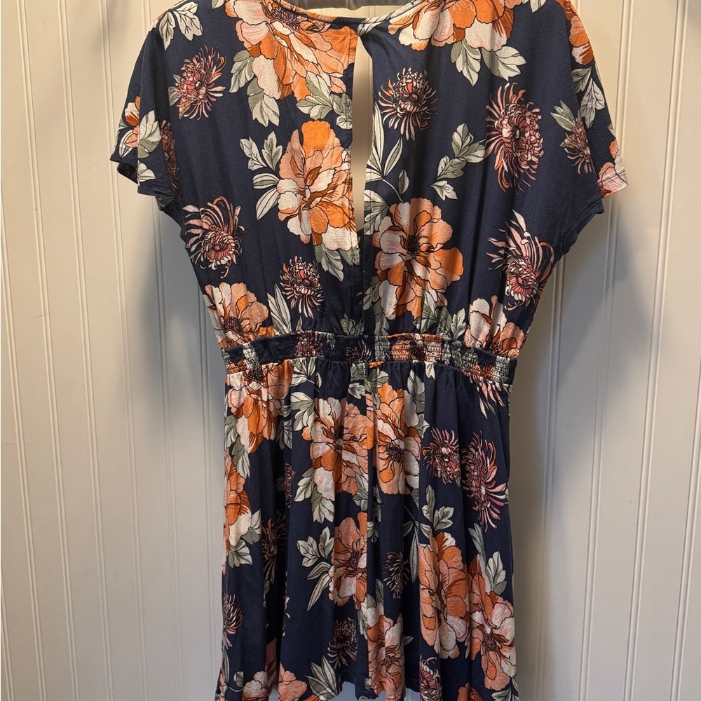 LULUS | Botanic of Time Navy Blue Floral Print Tie-Front Skater Dress | SZ M - Picture 7 of 7